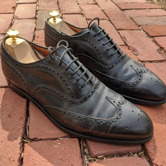 VTG Alan McAfee Mens Wingtip Shoes 11 C Black Leather Brogue England - Picture 1 of 16